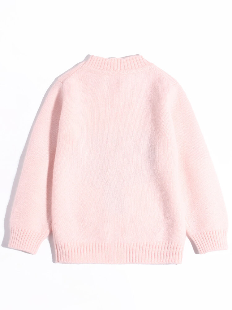 Kids Soft Pink Mushroom Knit Cashmere Pullover Sweater